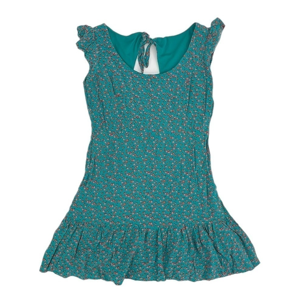 I LOVE H81 Aquamarine Red Heart Short Sleeve Ruffled Dress Size Medium Women’s